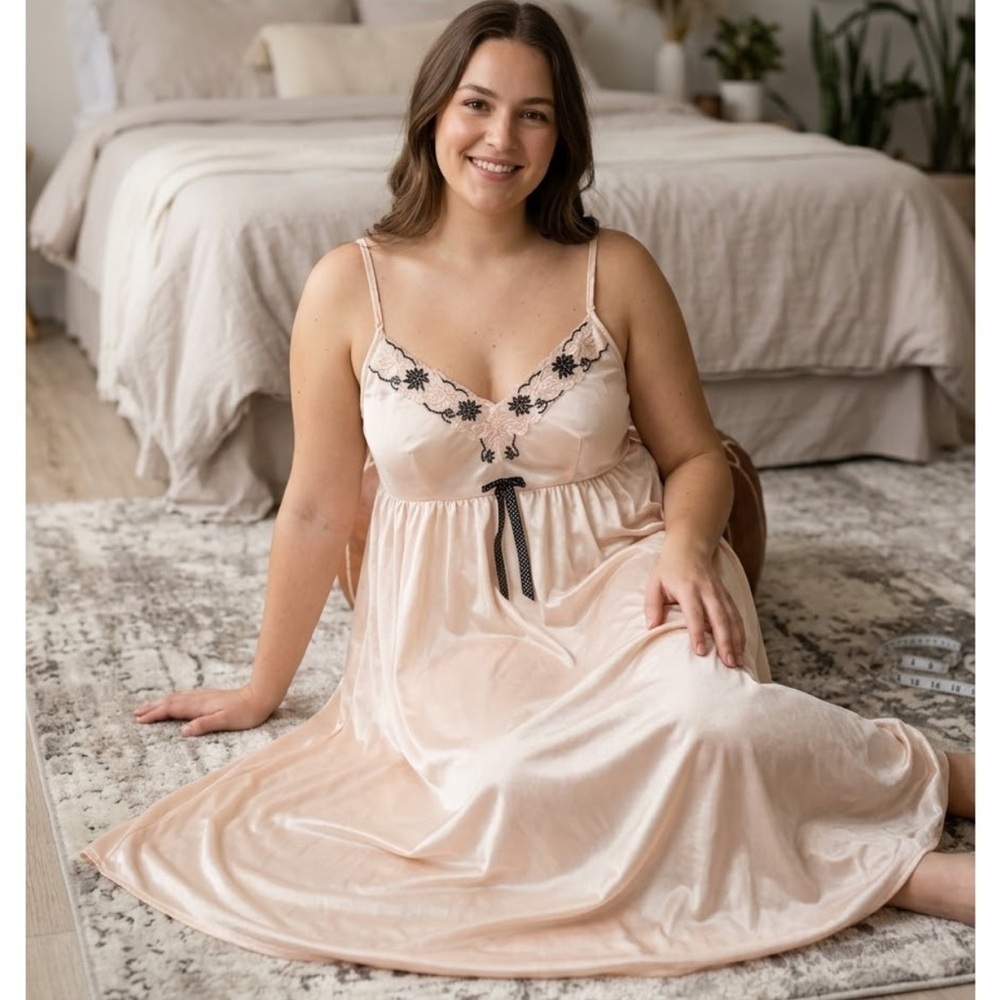 Satin Lace-Trim Chemise in Blush with Black Accent